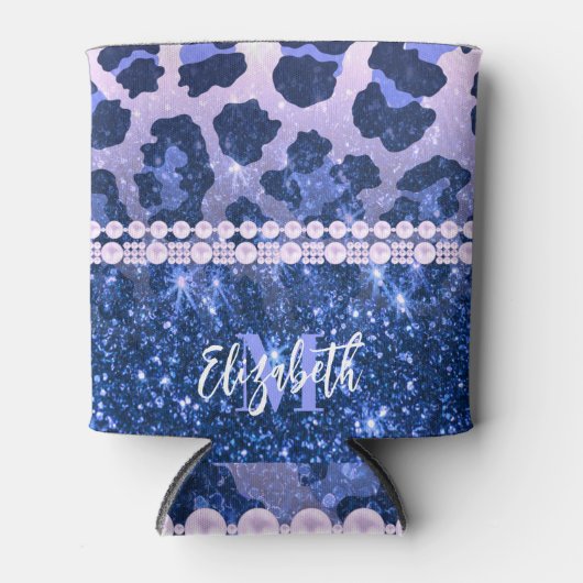 Blue Glitzer Leopard Print Dosenkühler (Vorderseite)