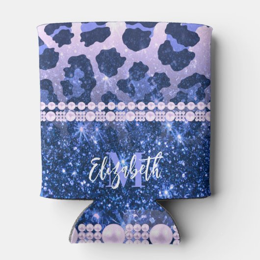 Blue Glitzer Leopard Print Dosenkühler (Rückseite)