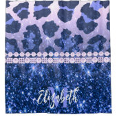 Blue Glitzer Leopard Print Duschvorhang (Vorderseite)