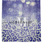 Blue Glitzer Leopard Print Duschvorhang (Vorderseite)