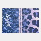 Blue Glitzer Leopard Print Geschirrtuch (Horizontal)