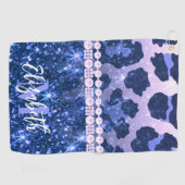 Blue Glitzer Leopard Print Golfhandtuch (Horizontal)
