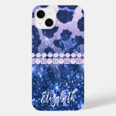 Blue Glitzer Leopard Print iPhone Hülle (Rückseite)