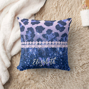 Blue Glitzer Leopard Print Kissen