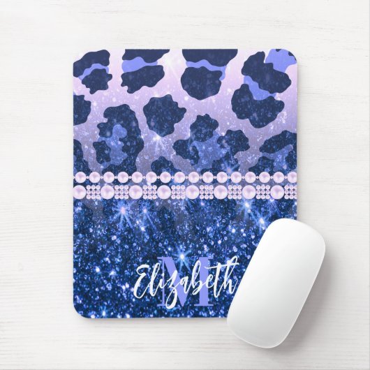 Blue Glitzer Leopard Print Mousepad (Mit Mouse)