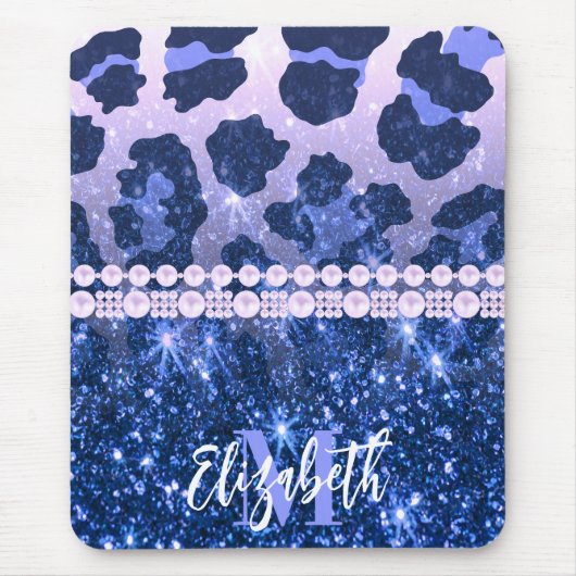 Blue Glitzer Leopard Print Mousepad (Vorne)