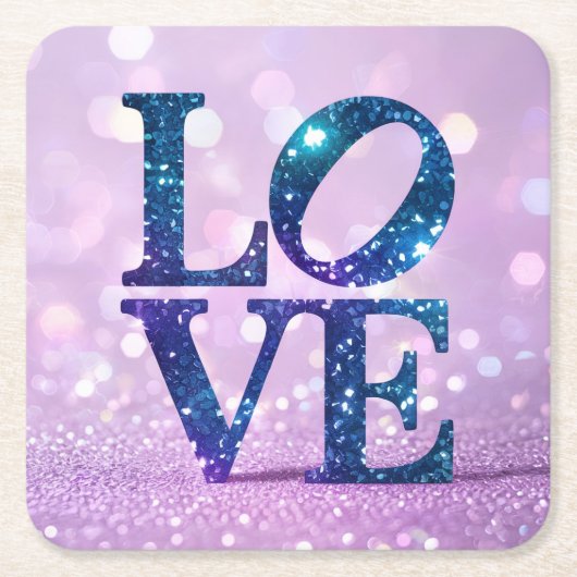 Blue Glitzer LIEBE Lavender Untersetzer Set (Vorderseite)