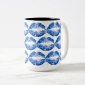 Blue Glitzer Lips #3 Zweifarbige Tasse (VorderseiteRechts)