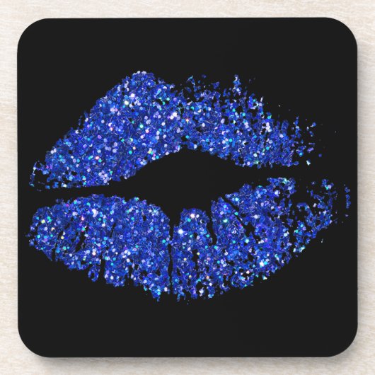 Blue Glitzer Lips Getränkeuntersetzer (Vorderseite)