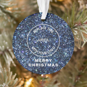Blue Glitzer Logo Firmenname Frohe Weihnachten Ornament
