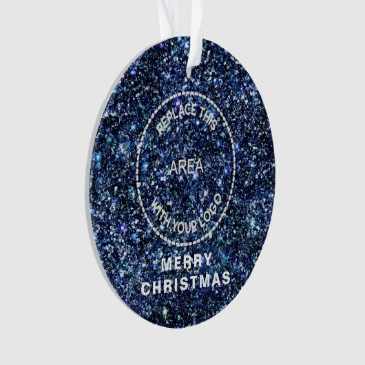 Blue Glitzer Logo Firmenname Frohe Weihnachten Ornament (Vorderseite)