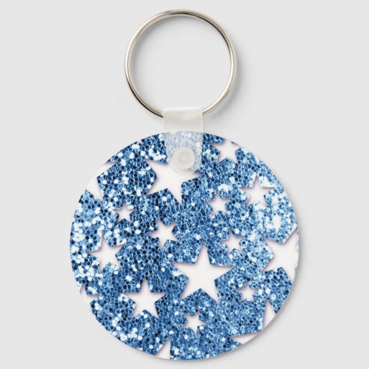Blue Glitzer Look Stars Schlüsselanhänger (Vorderseite)