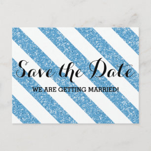 Blue Glitzer Look Stripes Save the Date Postkarte