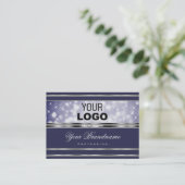 Blue Glitzer Luminous Stars Logo Silber Border Visitenkarte (Stehend Vorderseite)