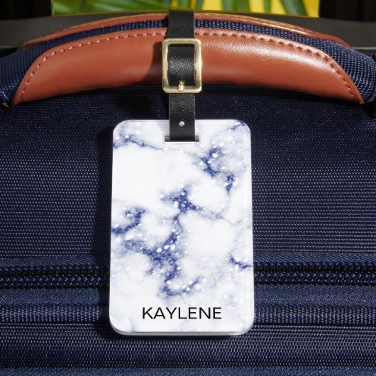 Blue Glitzer Marble Personalisiert Gepäckmarke Gepäckanhänger (Vorderseite Insitu 2)