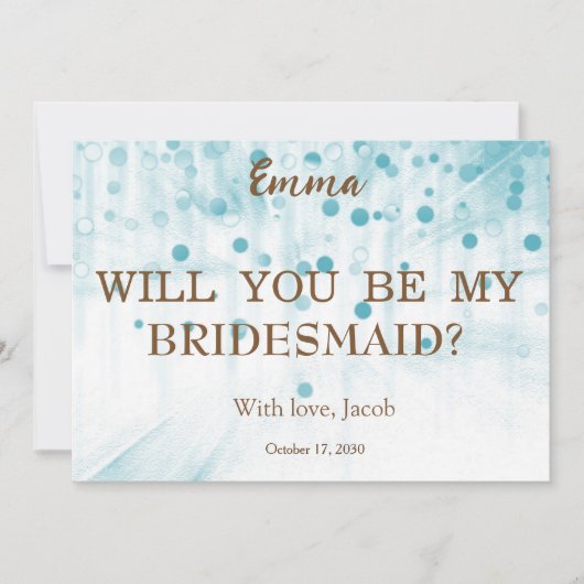 Blue Glitzer Minimal Script Bridesmaid Vorschlag Einladung (Vorderseite)