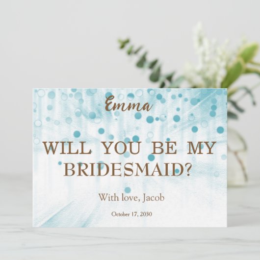 Blue Glitzer Minimal Script Bridesmaid Vorschlag Einladung (Stehend Vorderseite)