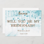 Blue Glitzer Minimal Script Bridesmaid Vorschlag Einladung (Vorne/Hinten)