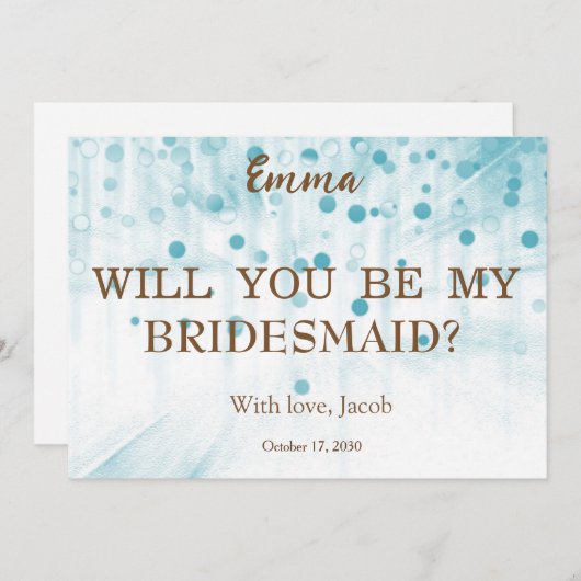 Blue Glitzer Minimal Script Bridesmaid Vorschlag Einladung (Vorne/Hinten)