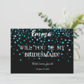 Blue Glitzer Minimal Script Bridesmaid Vorschlag Einladung (Stehend Vorderseite)