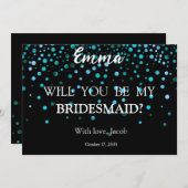 Blue Glitzer Minimal Script Bridesmaid Vorschlag Einladung (Vorne/Hinten)