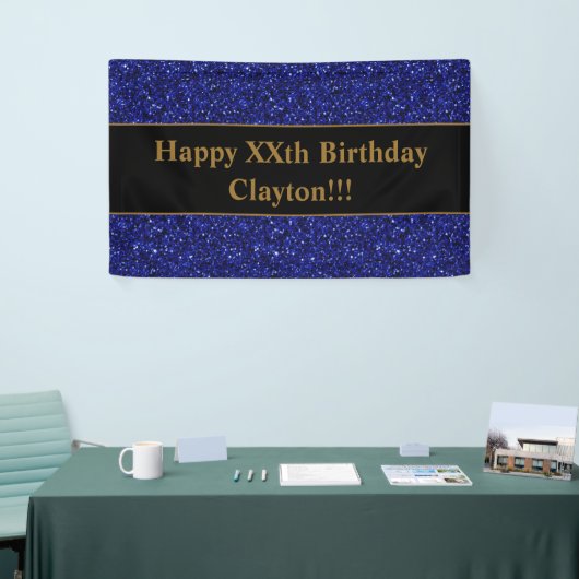 Blue Glitzer mit Message Birthday Banner (Messeveranstaltung)