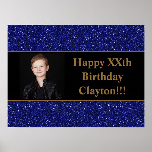 Blue Glitzer mit Message Foto Geburtstag Poster (Vorne)