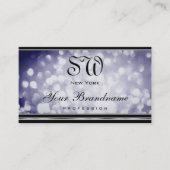 Blue Glitzer Monogram Black Silver Border Visitenkarte (Vorderseite)