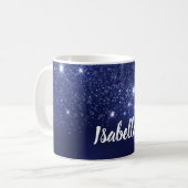 Blue Glitzer Name Skript elegant Kaffeetasse (Vorderseite Links)