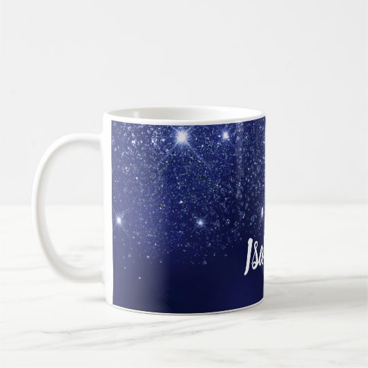 Blue Glitzer Name Skript elegant Kaffeetasse (Links)