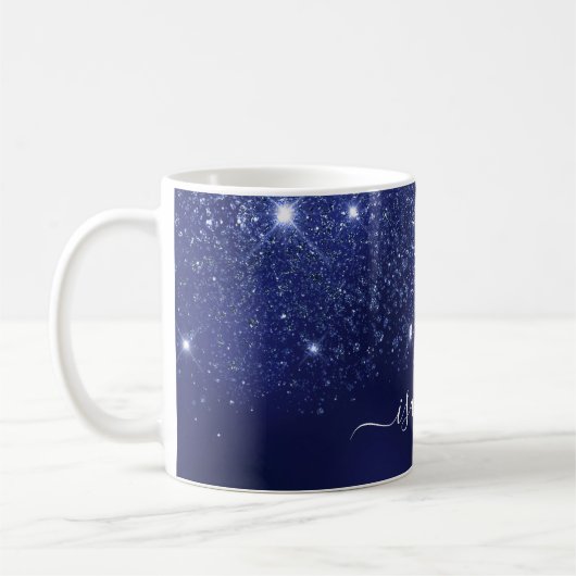 Blue Glitzer Name Skript elegant Kaffeetasse (Links)