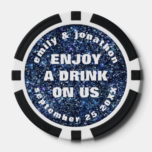 Blue Glitzer Names Date Wedding Drink Token Pokerchips (Vorderseite)