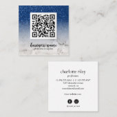 Blue Glitzer Ombre Cursive QR CODE Sozialsymbol Quadratische Visitenkarte (Vorne/Hinten)