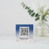 Blue Glitzer Ombre Cursive QR CODE Sozialsymbol Quadratische Visitenkarte (Stehend Vorderseite)