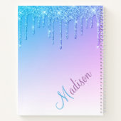 Blue Glitzer Ombré Glam Glitzern Name Notebook Notizblock (Rückseite)