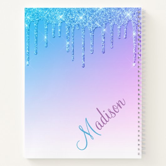 Blue Glitzer Ombré Glam Glitzern Name Notebook Notizblock (Rückseite)