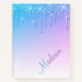 Blue Glitzer Ombré Glam Glitzern Name Notebook Notizblock (Vorderseite)