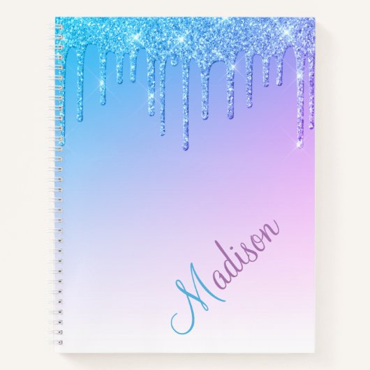 Blue Glitzer Ombré Glam Glitzern Name Notebook Notizblock (Vorderseite)
