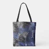 Blue Glitzer Palm Blätter Glam Wave Personalisiert Tasche (Rückseite)