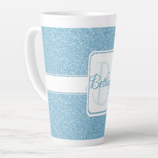 Blue Glitzer Personalisiert Latte Tasse (Linke Ecke)