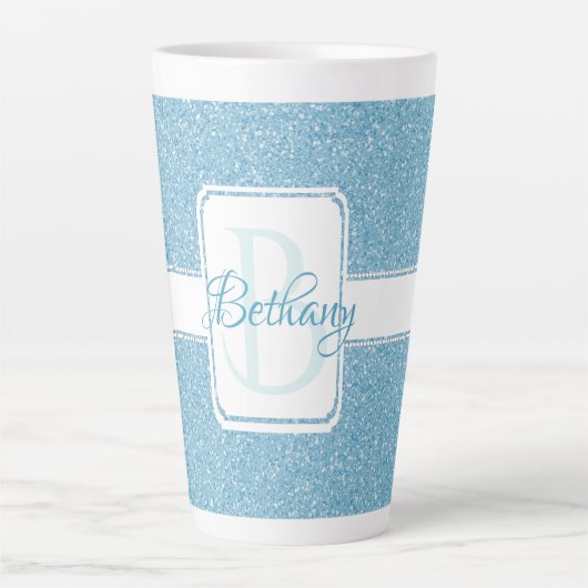 Blue Glitzer Personalisiert Latte Tasse (Vorderseite)