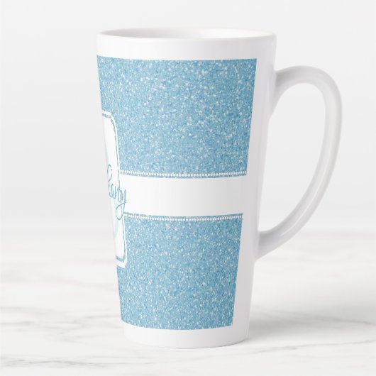 Blue Glitzer Personalisiert Latte Tasse (Rechts)