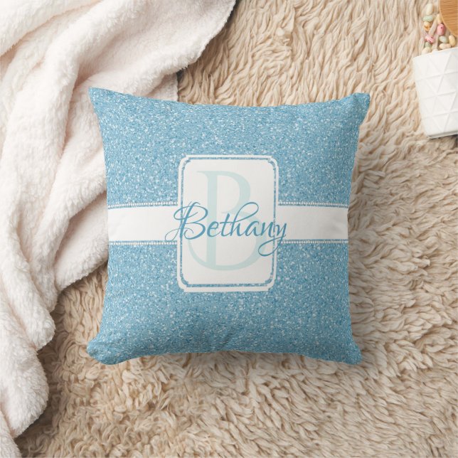 Blue Glitzer Personalisiert Throw Kissen (Decke)