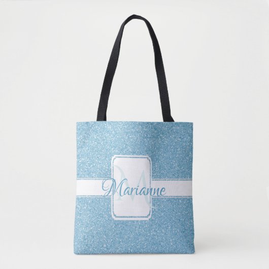 Blue Glitzer Personalisiert Tote Bag Tasche (Vorderseite)