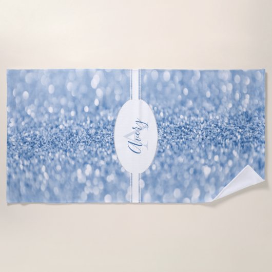 Blue Glitzer Personalize Beach Handtuch (Vorderseite)