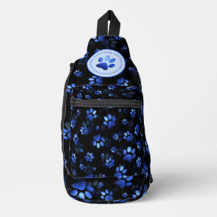 Blue Glitzer Pet Paw-Druck auf schwarzem Hintergru Crossbody Bag