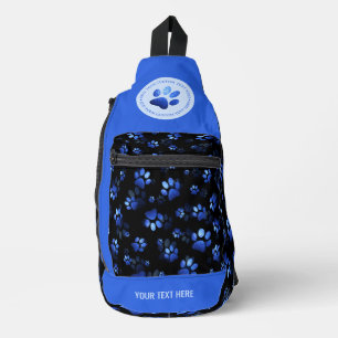 Blue Glitzer Pet Paw-Druck auf schwarzem Hintergru Crossbody Bag