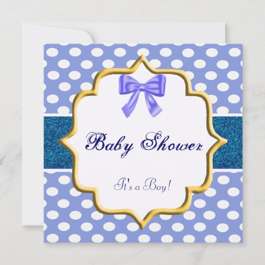Blue Glitzer Polka Dot Baby Dusche Einladung (Vorderseite)