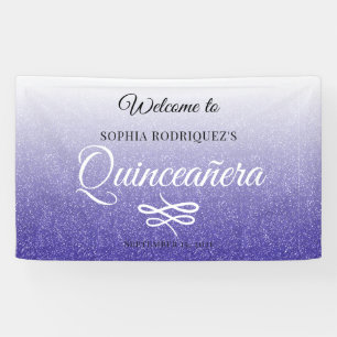 Blue Glitzer Quinceañera 15. Geburtstag Willkommen Banner