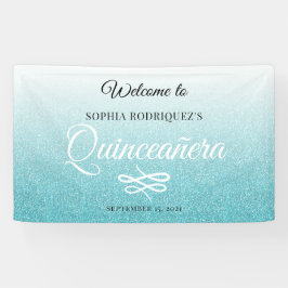 Blue Glitzer Quinceañera 15. Geburtstag Willkommen Banner